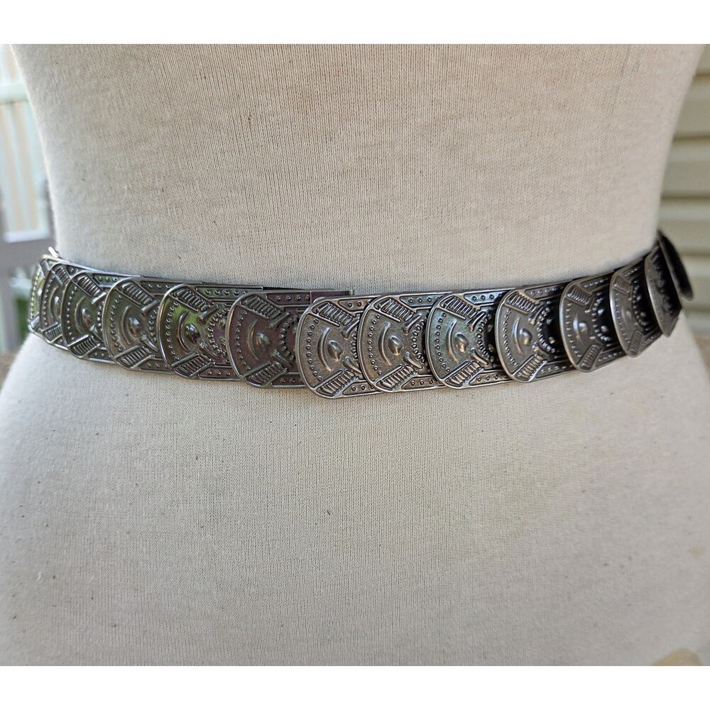VTG Silver Stretch Belt | Southwestern Concho Western Boho Statement Belt M/L - Picture 6 of 9